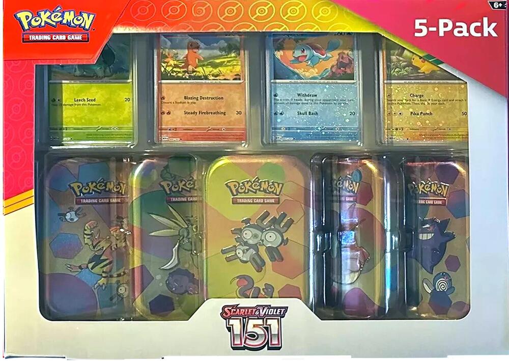 Pokemon Scarlet & Violet - 151 - 5 pack Mini Tins w/ 4 Promos Bundle!